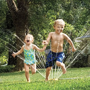 kids in sprinklers